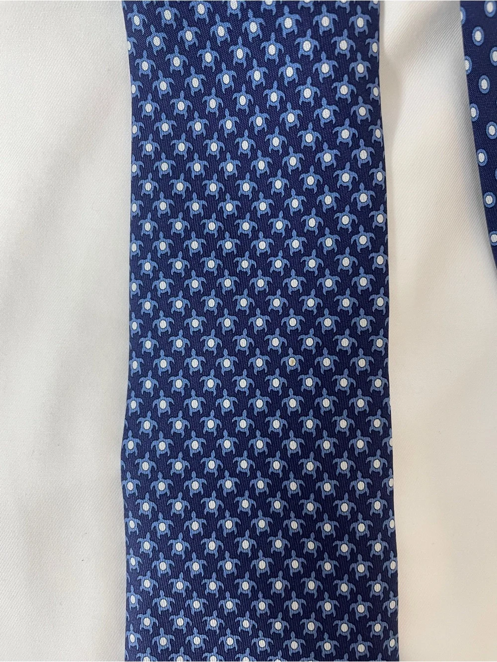 Hermes 100% Silk Navy Blue Tie Turtle “Tortue Pois” Pattern 625811 IA